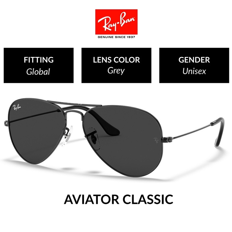 NEW 100% Original Ray-Ban Kacamata Hitam Aviator RB3025 Sunglasses Black pria wanita Ori black Grey
