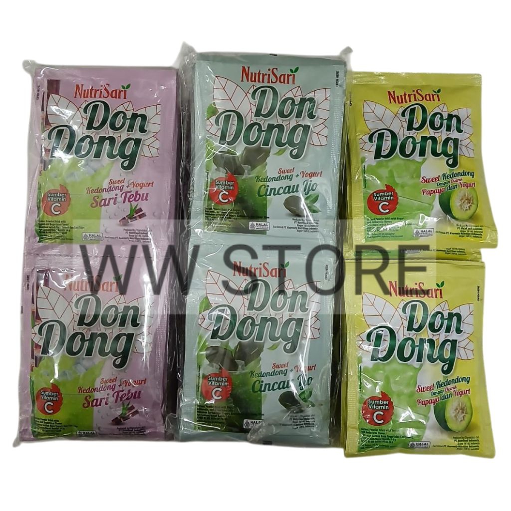 

Minuman serbuk bubuk instan buah dondong ekstrak pepaya sari tebu cincau ijo dengan yoghurt halal MUI NutriSari Nutri Sari Don Dong Sweet Kedondong Papaya Extract Ambarella Green GrassJelly Sugar Cane Flavour Yogurt kemasan sachet 10 sachets x 14g