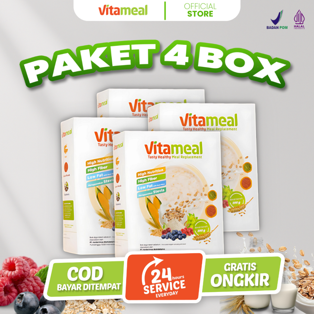 

[ HEMAT ] PAKET 4 BOX - Vitameal Sereal Tinggi Serat Aman Penderita Diabetes Kolesterol GERD Hipertensi Berat Badan Tidak Stabil VITAMIEL HIPERTENSI