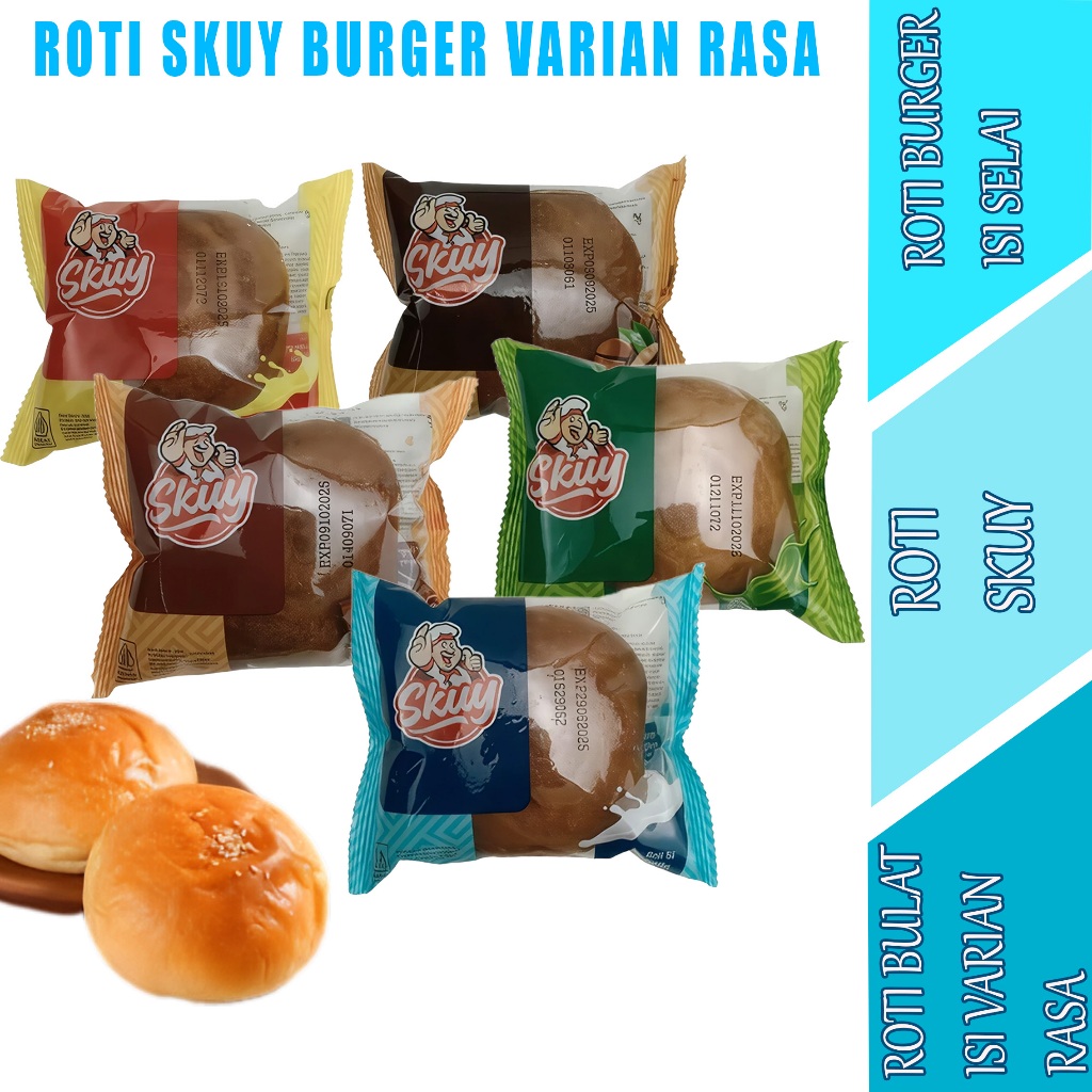 

Roti Bulat Dengan Isian Varian Rasa - Roti Skuy - Roti Burger Isi Selai - 52gr