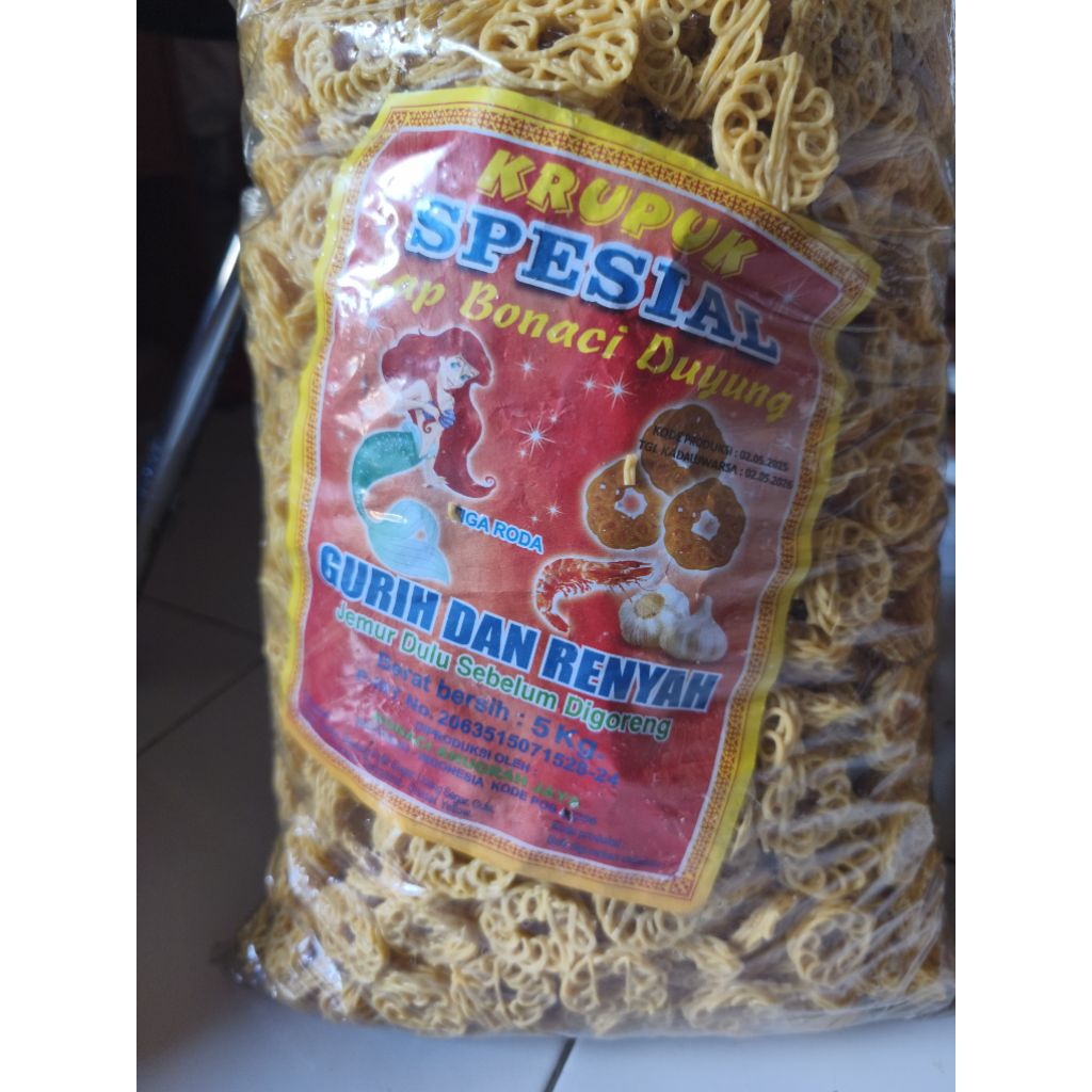 

Krupuk Mawar Spesial Cap Bonaci Duyung (Mentah) 1KG