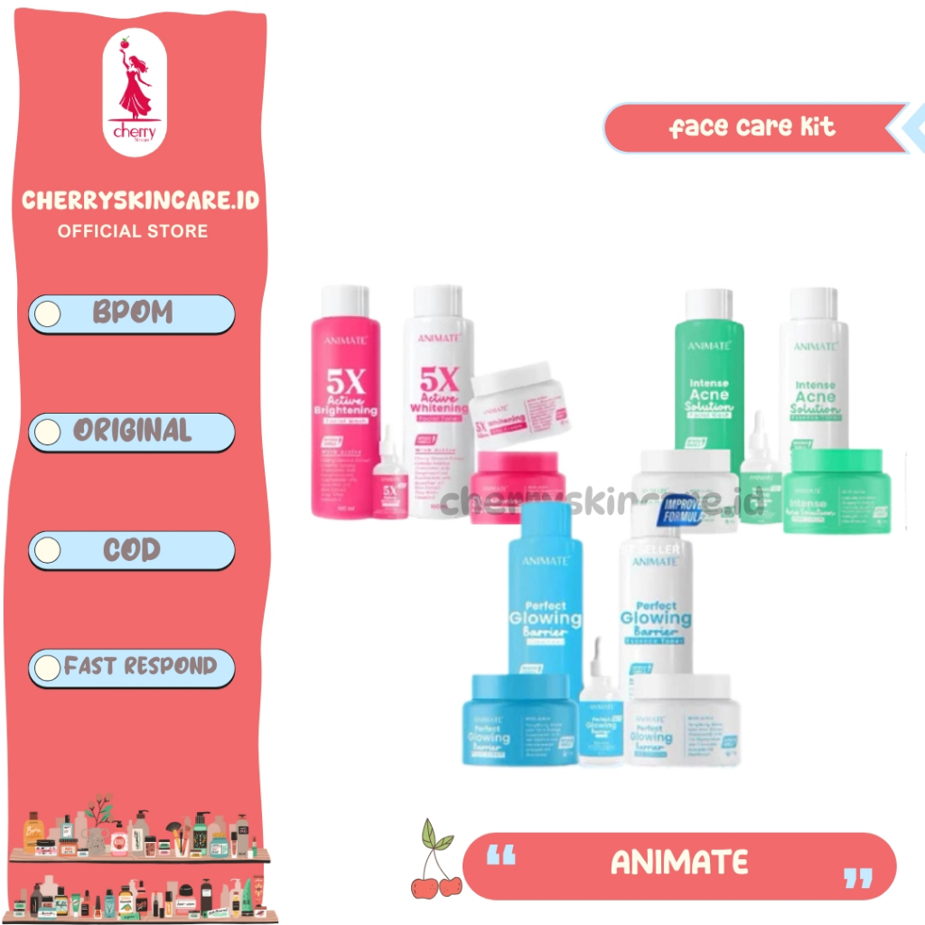 ❣️Cherryskincare.id❣️ ANIMATE Intense Acne Solution Series 5in1 | Paket Skincare Perawatan Jerawat