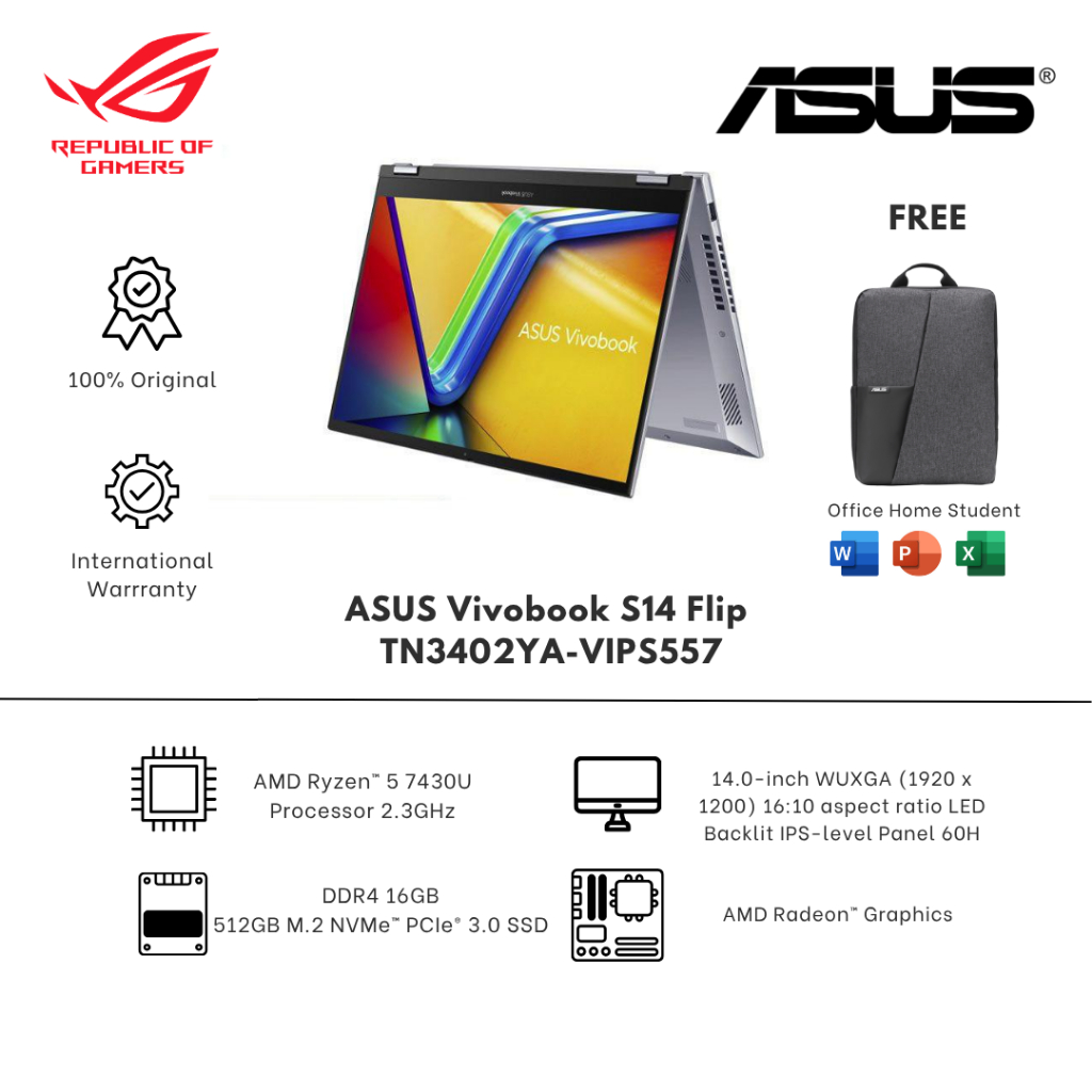 ASUS Vivobook S14 Flip TN3402YA-VIPS557/558 [AMD Ryzen 5 7430U / AMD Radeon Graphics / 16GB / 512GB 