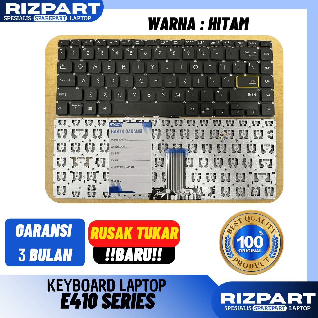Keyboard Laptop Asus Vivobook E410 E410kao E410m E410ma E410mao - Hitam Polos original