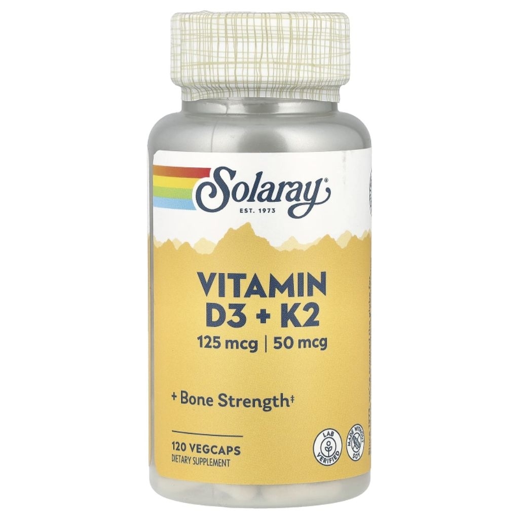 Solaray Vitamin D3 + K2, 60/120 Vegetable Capsules