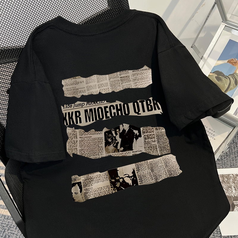 Crewneck pria vintage | Kaos oversize murah | Kaos Pria Oversize - Sablon Depan/Belakang Motif Koran