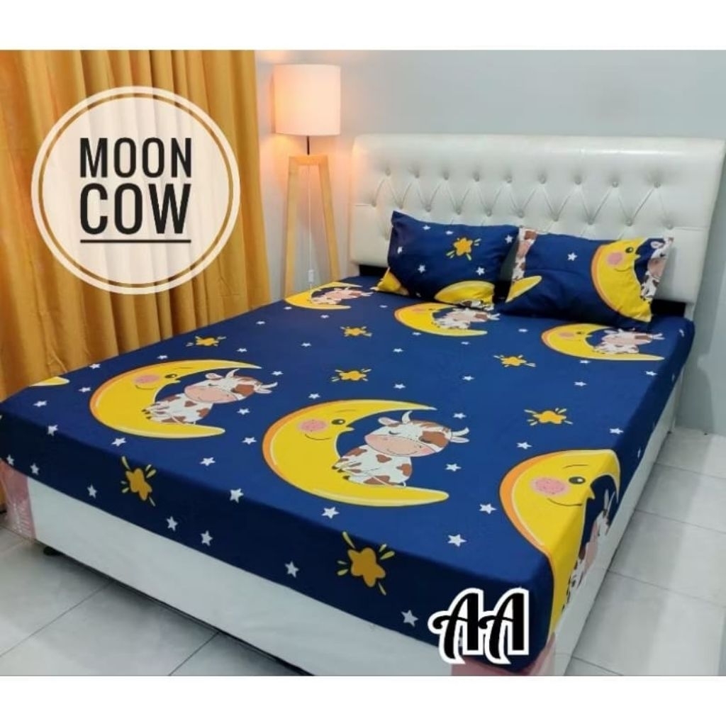 SPREI KARET KATUN PREMIUM 90/100/120/140/160/180/200 motif Sapi cow moon sapi bulan bintang