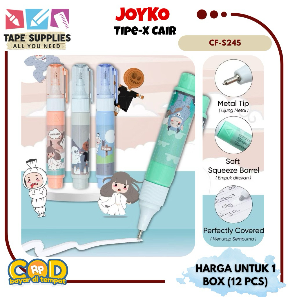 

(12 PCS) Tipe-x Tipex JOYKO Karakter Anak CF-S245 Correction Fluid / Cairan Koreksi - Penghapus Cair