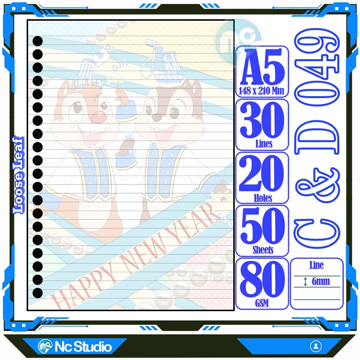 

Loose leaf Kertas binder A5 Isi 50 Lembar Polos karakter Chips & dale Si tupai Hewan kartun autestic autestik Estetik Buku Refil isi ulang lucu warna warni bergambar garis Repil Vol-1