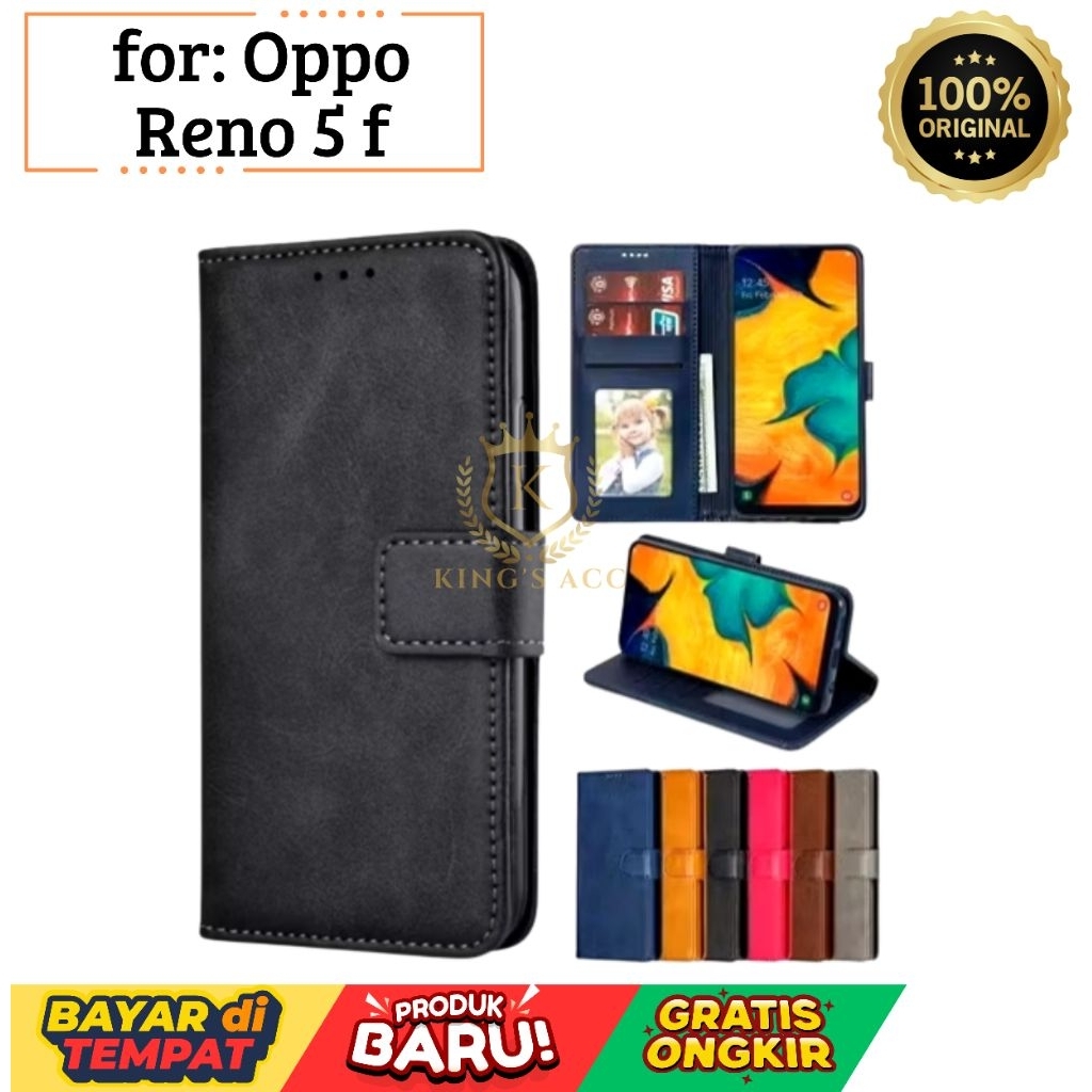 Leather Wallet Flip Oppo Reno 5f/ case dompet flip Oppo Reno 5f
