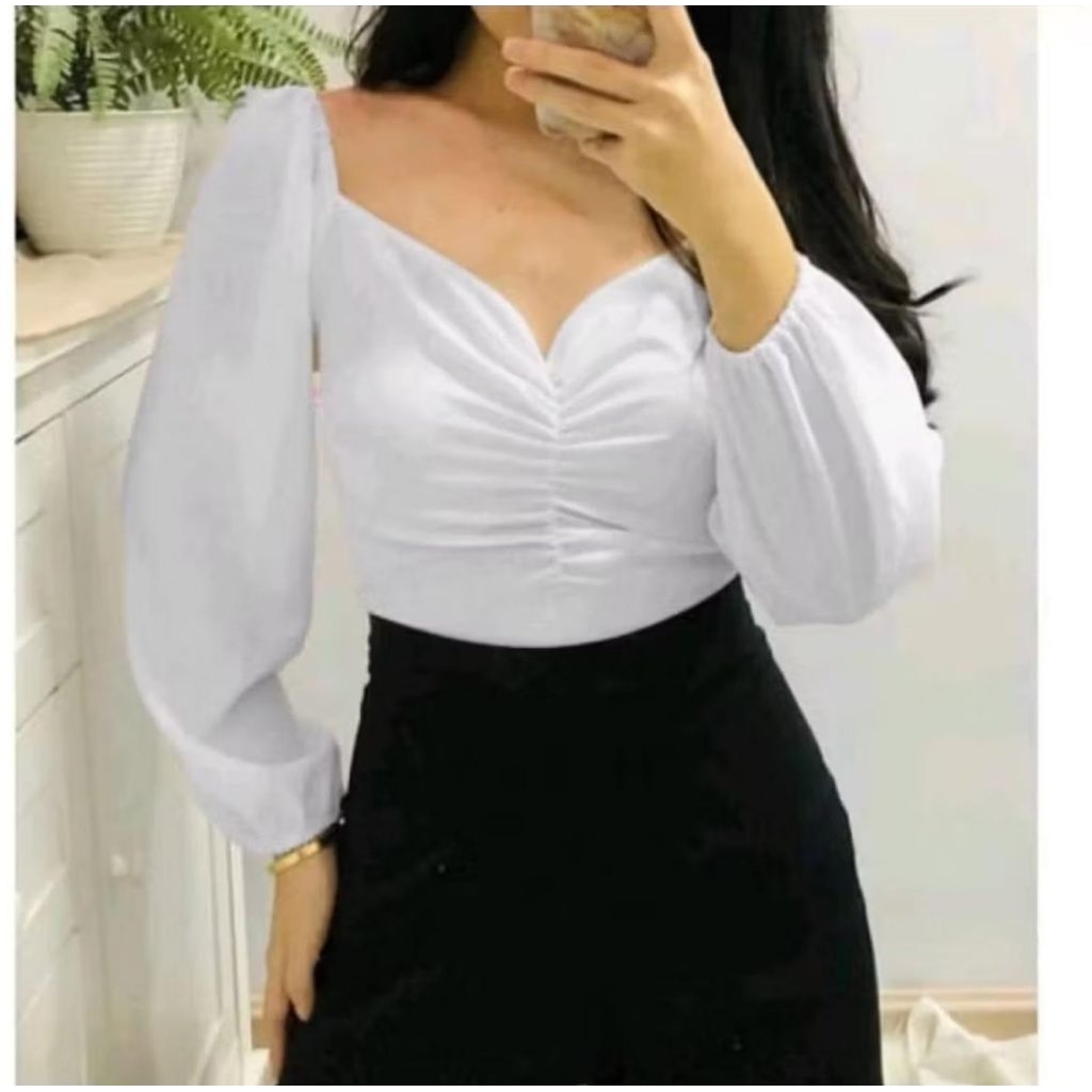 BAJU ATASAN WANITA CROP TOP LENGAN PANJANG BLOUSE LOLA KOREAN STYLE M-XXXXL