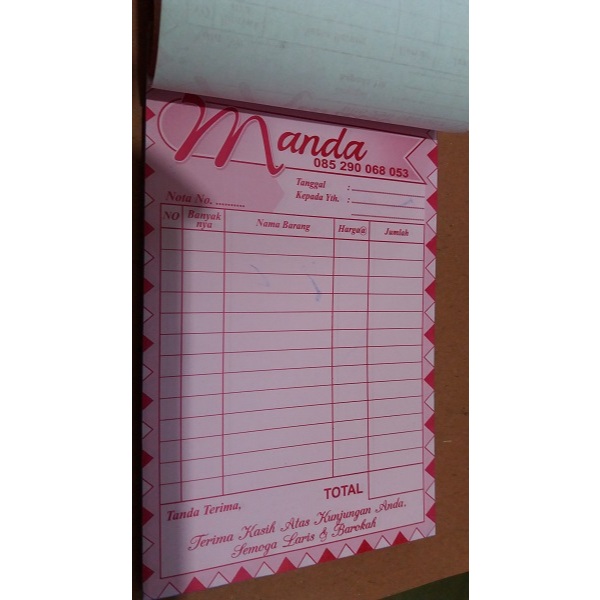 

NOTA CUSTOM 4 PLY, RANGKAP 4, ADA NOMER SERI TIAP LEMBAR