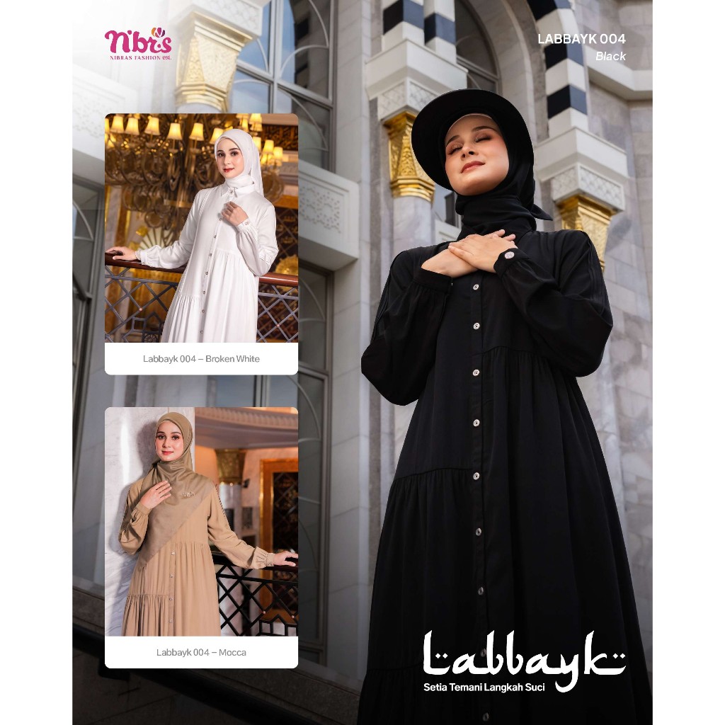 NIBRAS GAMIS PUTIH HITAM LABBAYK 004 GAMIS TERBARU BAHAN RAYON PREMIUM