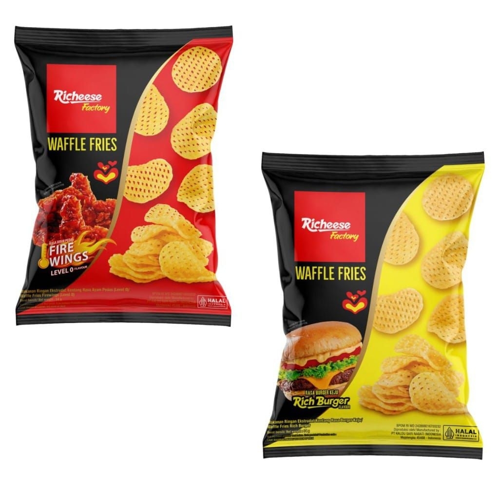 

Richeese Factory Waffle Fries 54g Rasa Fire Wings dan Rich Burger - Cemilan / Makanan Ringan / Snack