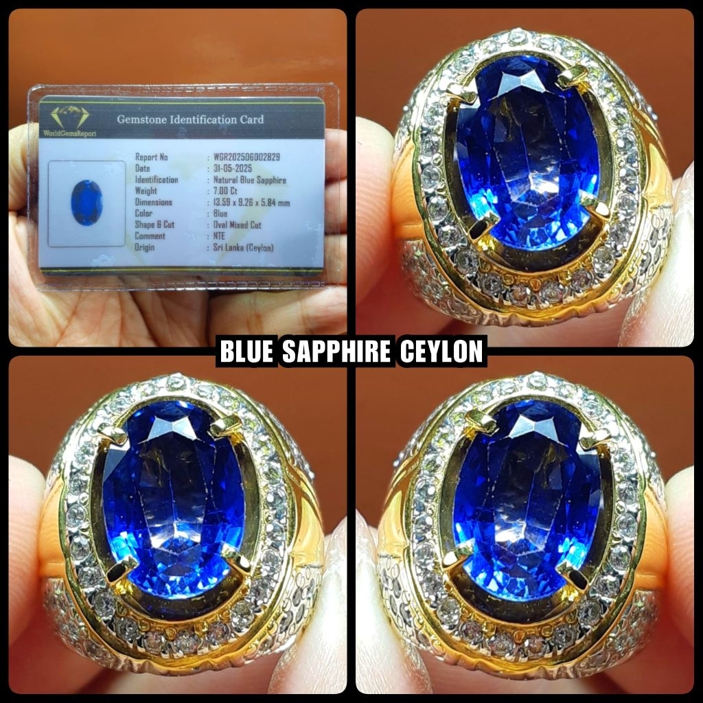 natural blue sapphire NTE srilanka ceylon + ring perak mewah