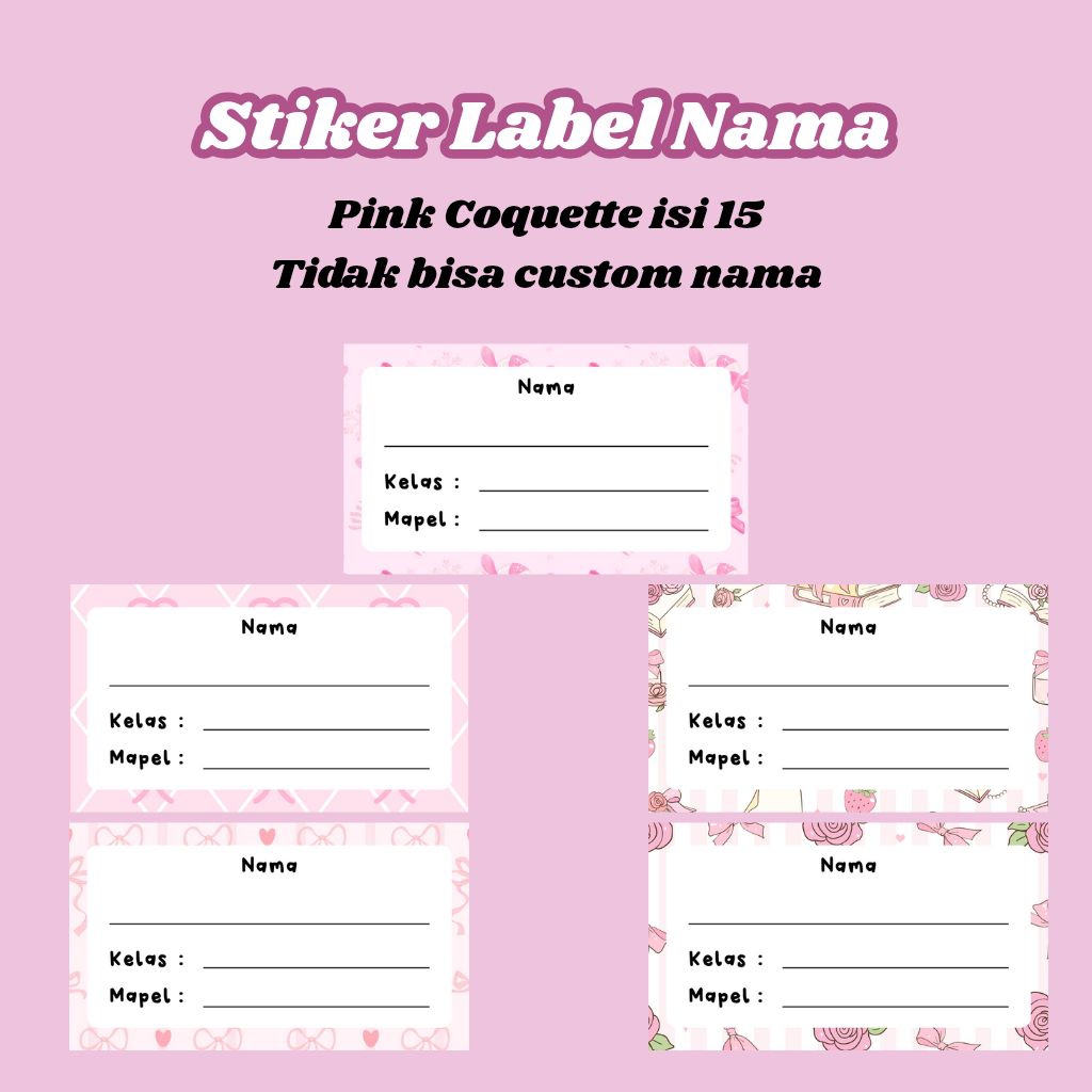 

♡ Stiker Label Nama Pink Coquette isi 15 ♡ TIDAK BISA CUSTOM NAMA