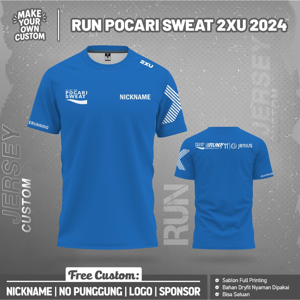 Jersey keren RUN POCARI SWEAT 2XU 2024 free custom dan nomor punggung