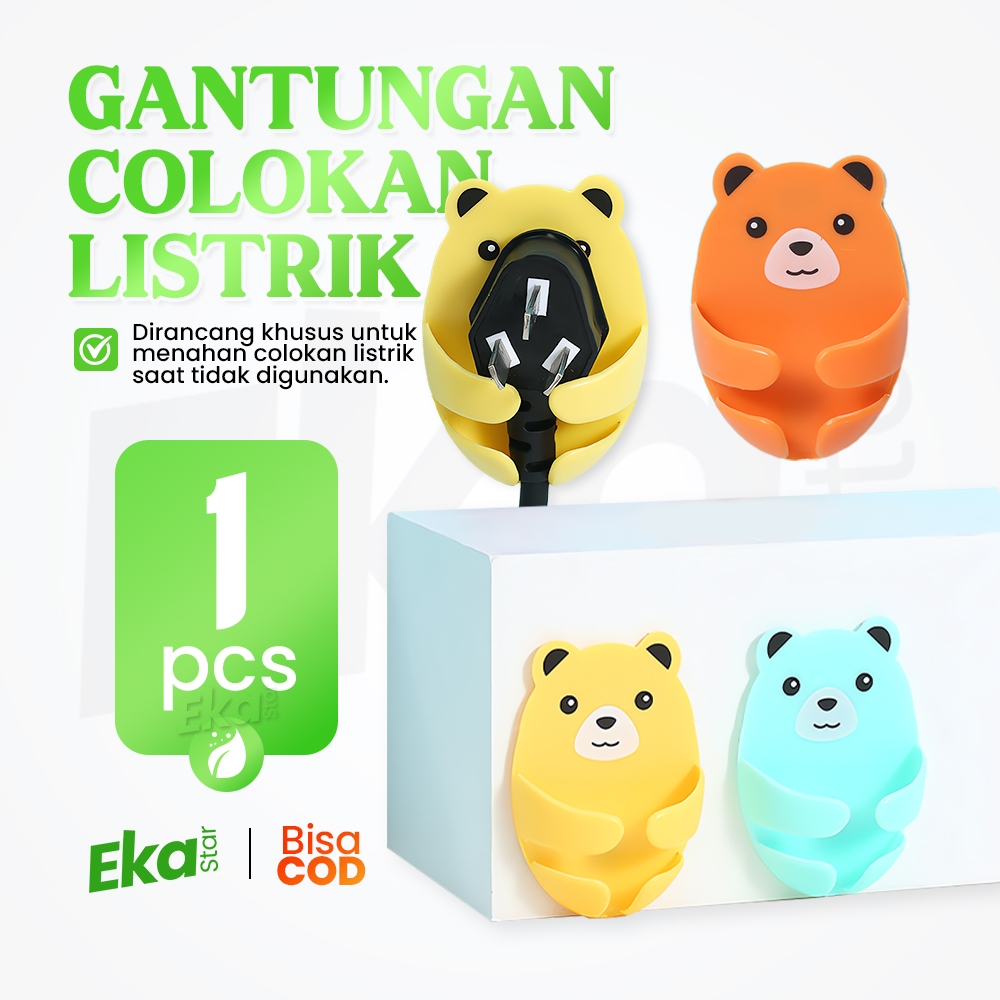 Gantungan Kabel Colokan Hp Kipas Charger Listrik Model Warna Lucu Tempel Dinding Plug Hook Socket Be