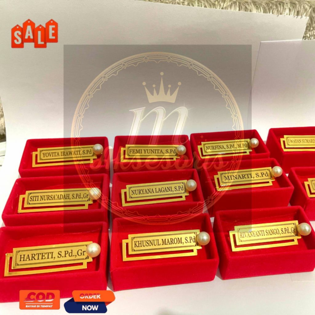 ( Beli 1 gratis 1 Cincin) bros nama mutiara bros profesi guru,bidan, dokter lapis emas costum nama