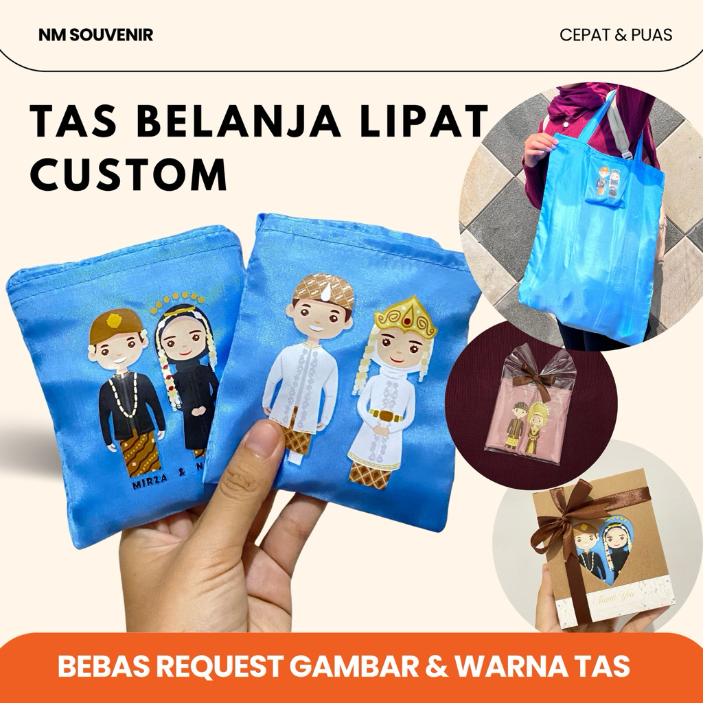 Custom Tas Belanja Lipat Souvenir Acara Event Pernikahan Murah / Eco Bag / Folded Shopping Bag / Tas