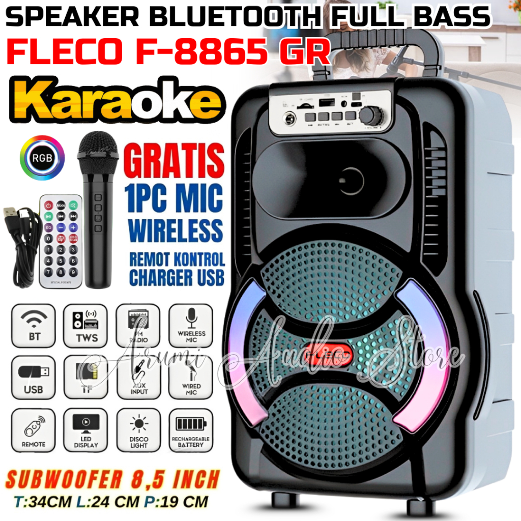 Speaker Bluetooth Portable Full Bass Suara Keras N Bass Mantul Fleco F-8865 Gr | Speaker Bluetooth K