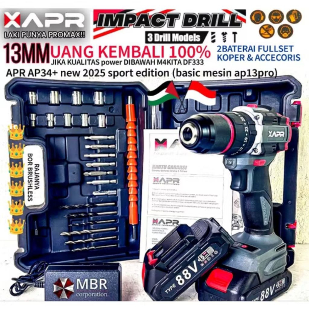 MESIN BOR APR AP34+ 88V 3 MODE IMPACT DRILL APR AP34+