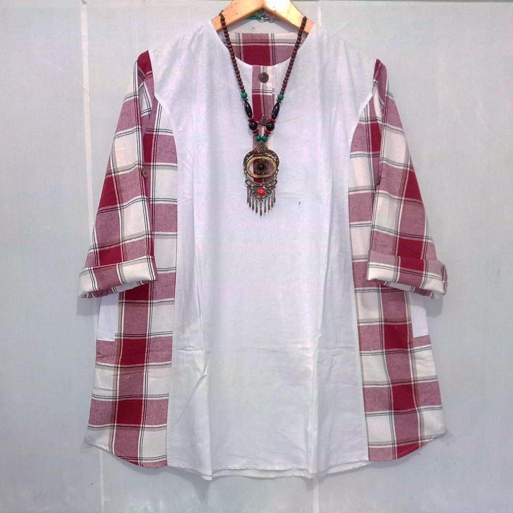 Tunik Jumbo / Atasan Jumbo Busui LD130 Motif Kotak