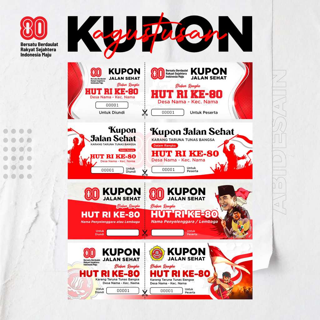 CETAK KUPON AGUSTUSAN - CUSTOM - FREE DESAIN - KUPON JALAN SEHAT