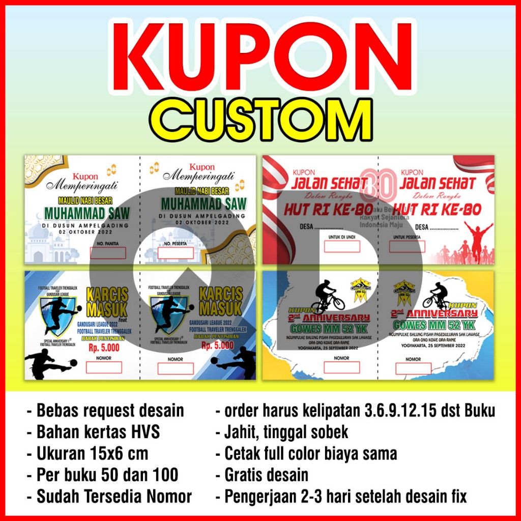 

KUPON / KUPON UNDIAN / KARCIS / KARCIS PARKIR / KUPON JALAN SEHAT / KUPON GOWES / TIKET MASUK