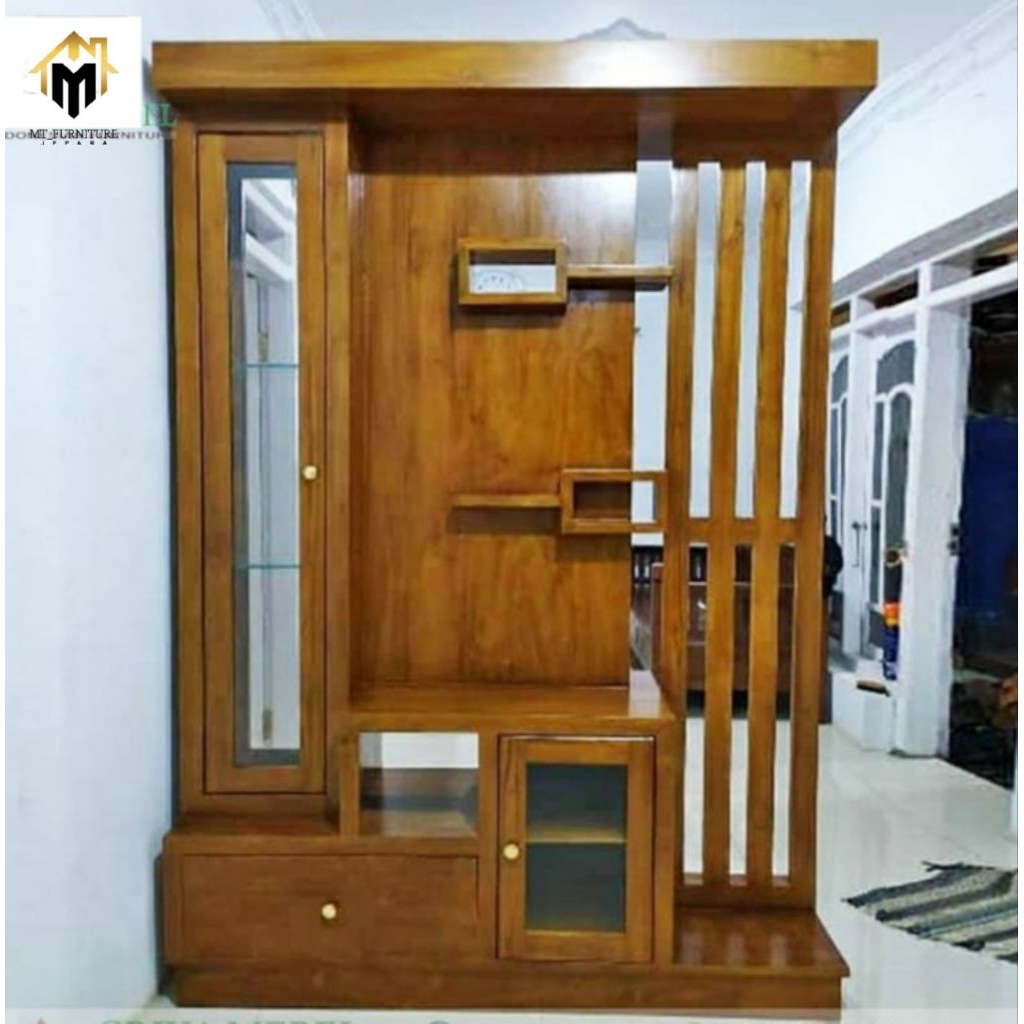 Almari penyekat ruangan/partisi 2 muka kayu jati Jepara Urwah al bariqi