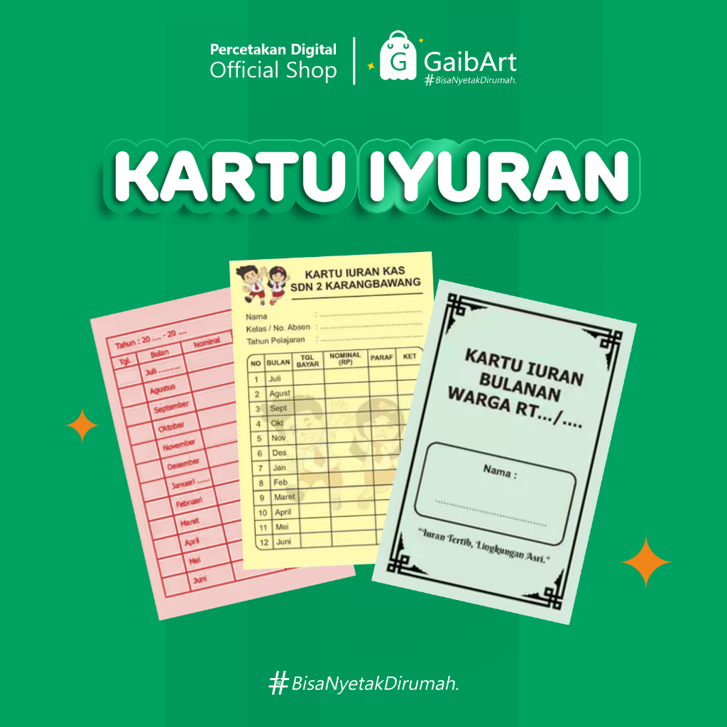 

GaibArt Bisa Nyetak Kartu Iyuran Warga Sekolah SPP Infak Sampah Custom Fullcolor