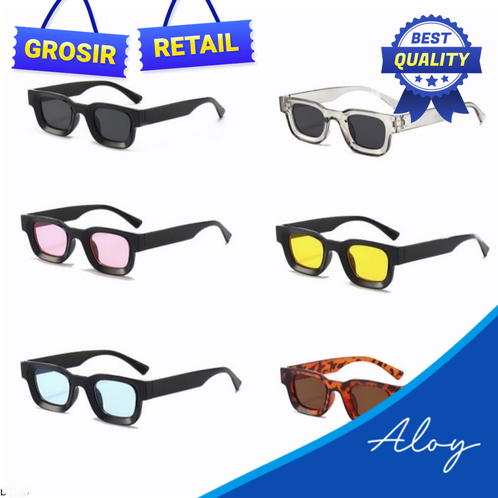 ALOY RETAIL PL-WW005 Kacamata Hitam UV400 Bingkai Kecil Persegi Gaya Vintage Untuk Pria Dan Wanita T