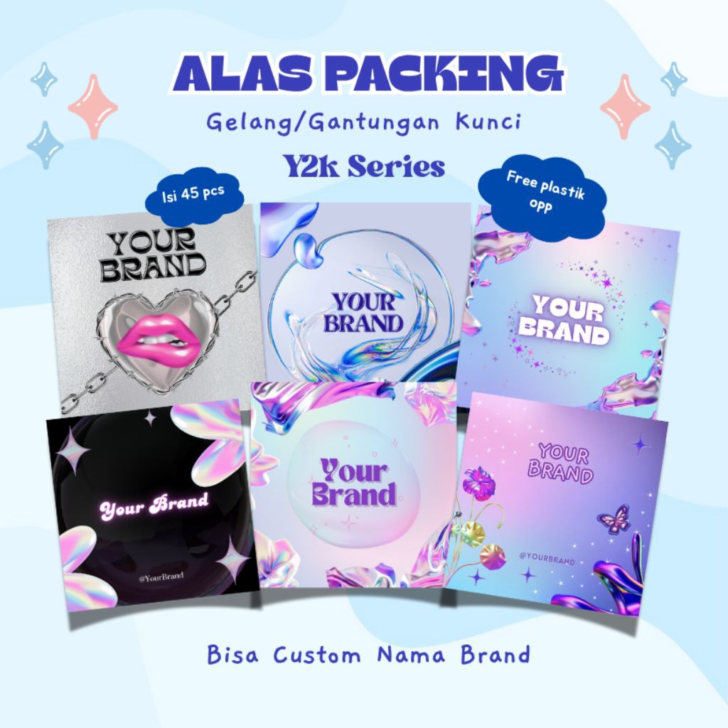 

Alas Packing Y2K Isi 45 FREE PLASTIK OPP Bisa Custom Desain | Alas Kertas Packaging Aksesoris Gelang Gantungan Kunci Cincin