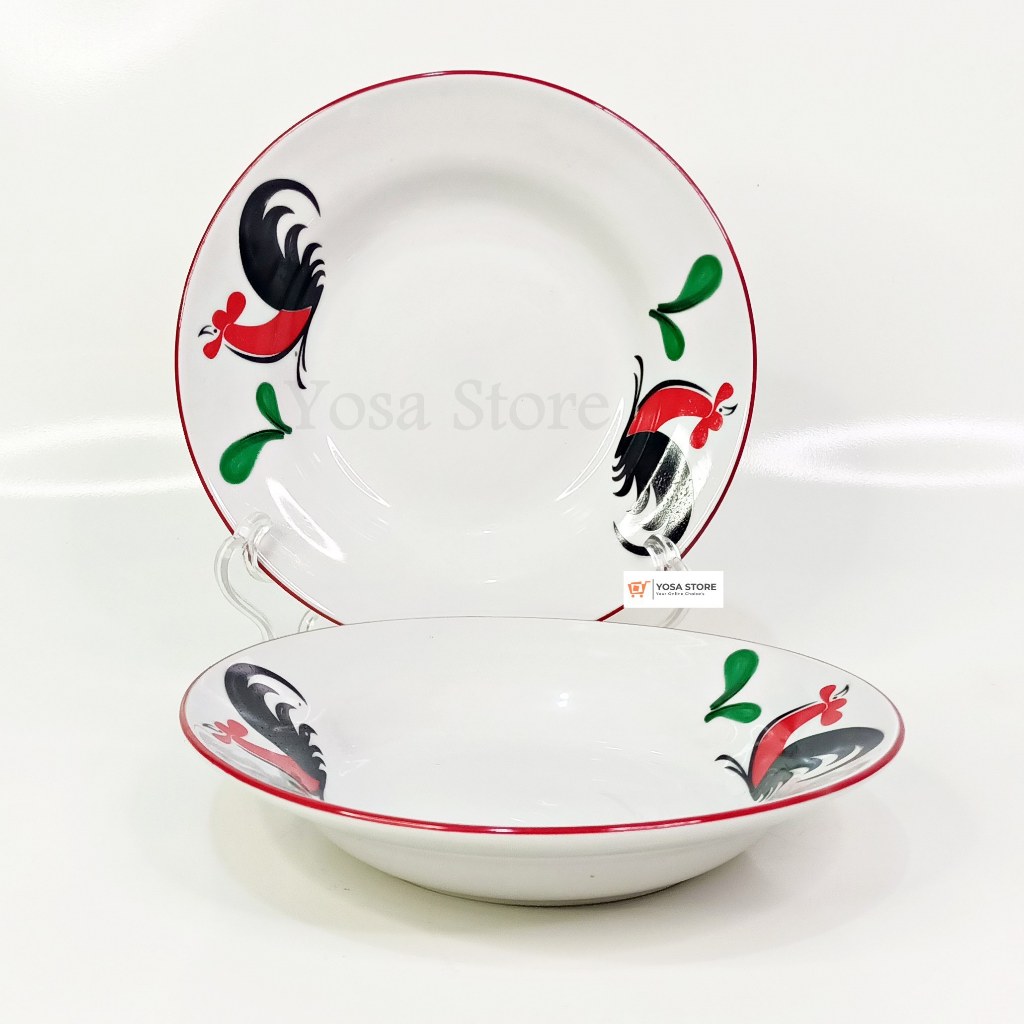 Piring Saji Keramik Ayam Jago 7 inch - 1 Pc Premium Quality Kedaung Home