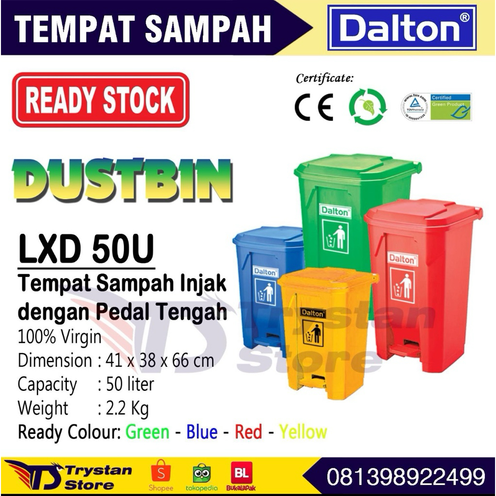 Tempat Sampah injak kapasitas 50 Liter Dalton