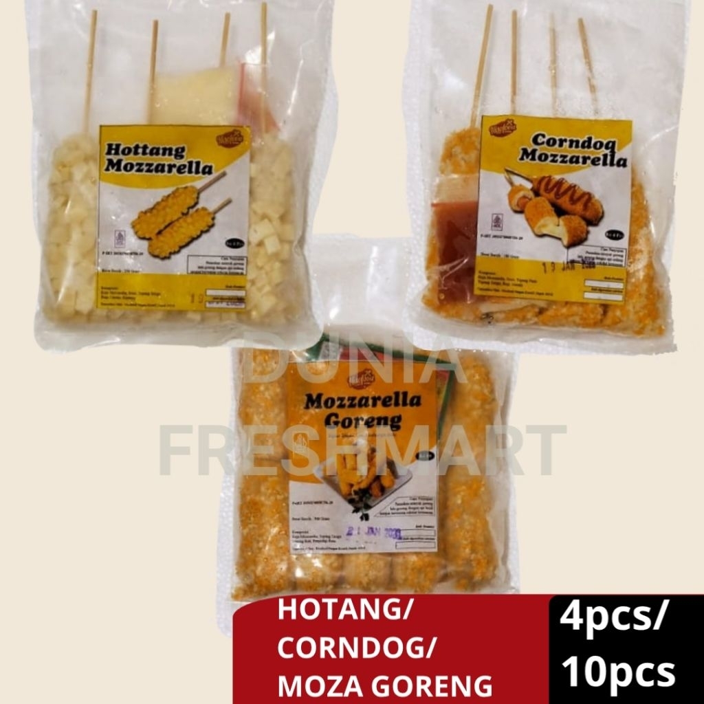 

NISOFOOD CORNDOG MOZARELLA /HOTTANG MOZARELLA /MOZARELLA GORENG ISI 4PCS/10PCS FROZEN FOOD MOZA LUMER
