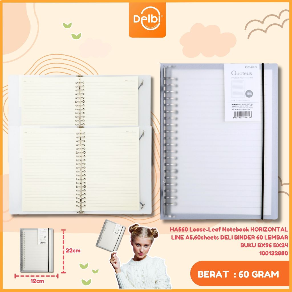 

Deli Binder / Loose-Leaf Buku Notebook Spiral A5 60 Lembar Transparan HA560