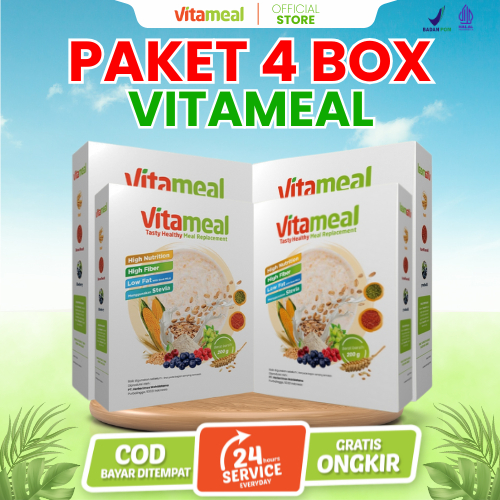 

[PAKET SUPER HEMAT 4 BOX] Vitameal Sereal Multigrain 200gr Turunkan Gula Darah Cegah Diabetes Kolesterol Asam Lambung & Maag Diet Aman Tinggi Serat Cocok Dewasa & Lansia VITAMIEL HERBAL