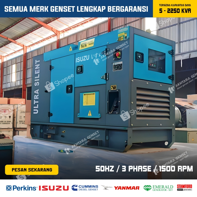 Genset Silent Isuzu 20 Kva 25 Kva 30 Kva 40 Kva 50 Kva 60 Kva 80 Kva 100 Kva
