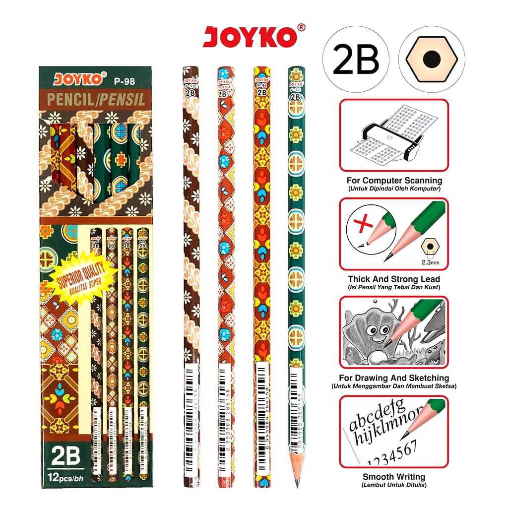 

Pencil / Pensil Joyko P-98 / 2B / Batik / 1 BOX 12 PCS