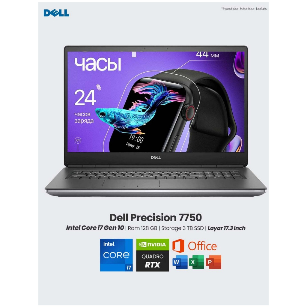 Laptop Mobile Workstation Dell Pricision 7750 Core i7 Gen 10 Ram 128 GB SSD 3 TB Nvidia Quadro RTX 3