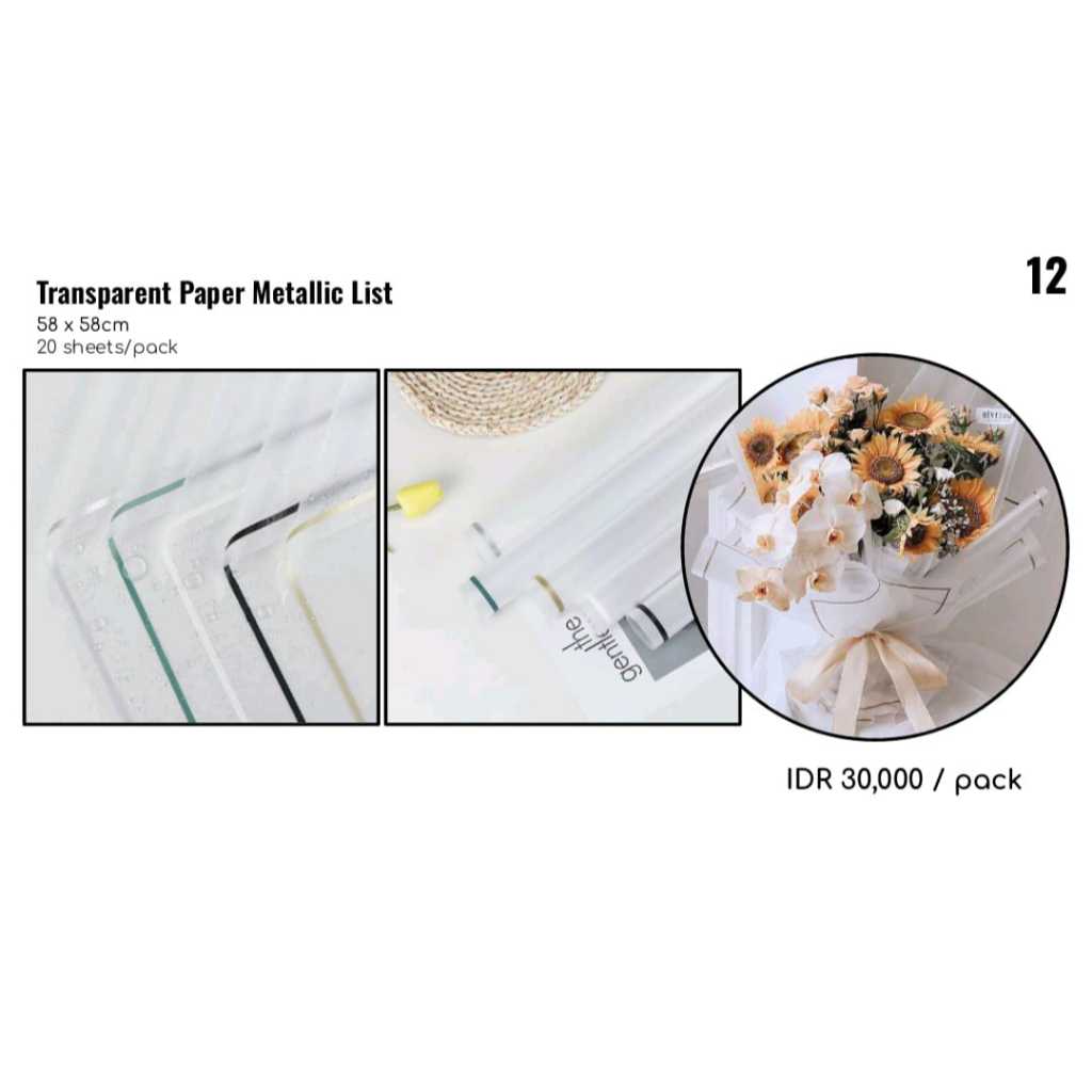 

MY Supplies - Flower Wrapping Paper Transparent Metallic List Cellophane Kertas Bunga Bungkus Transparan Pinggir Metalik 1 Pack 20 Lembar