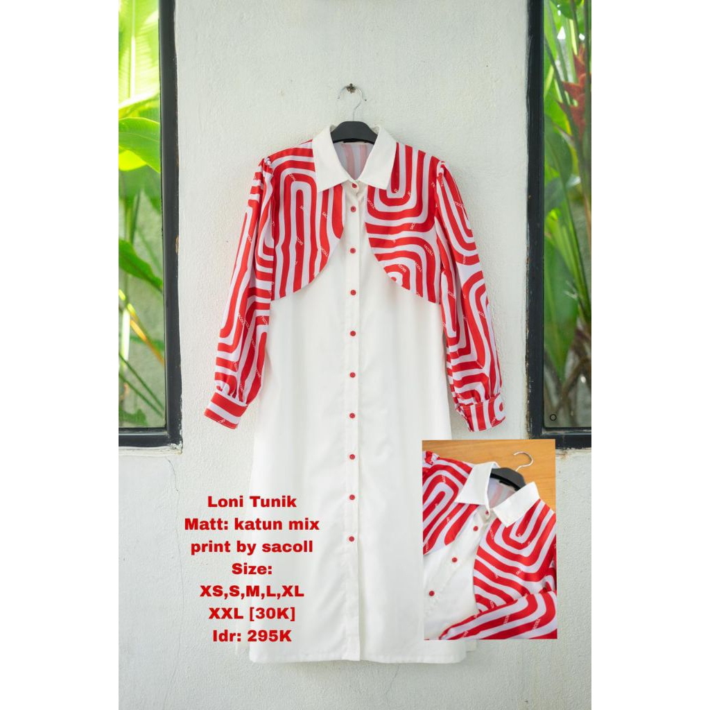 SACOLL LONI TUNIK | TUNIK Katun Mic Print By Sacoll | ATASAN UNIK | TUNIK MERAH PUTIH | ATASAN MERAH