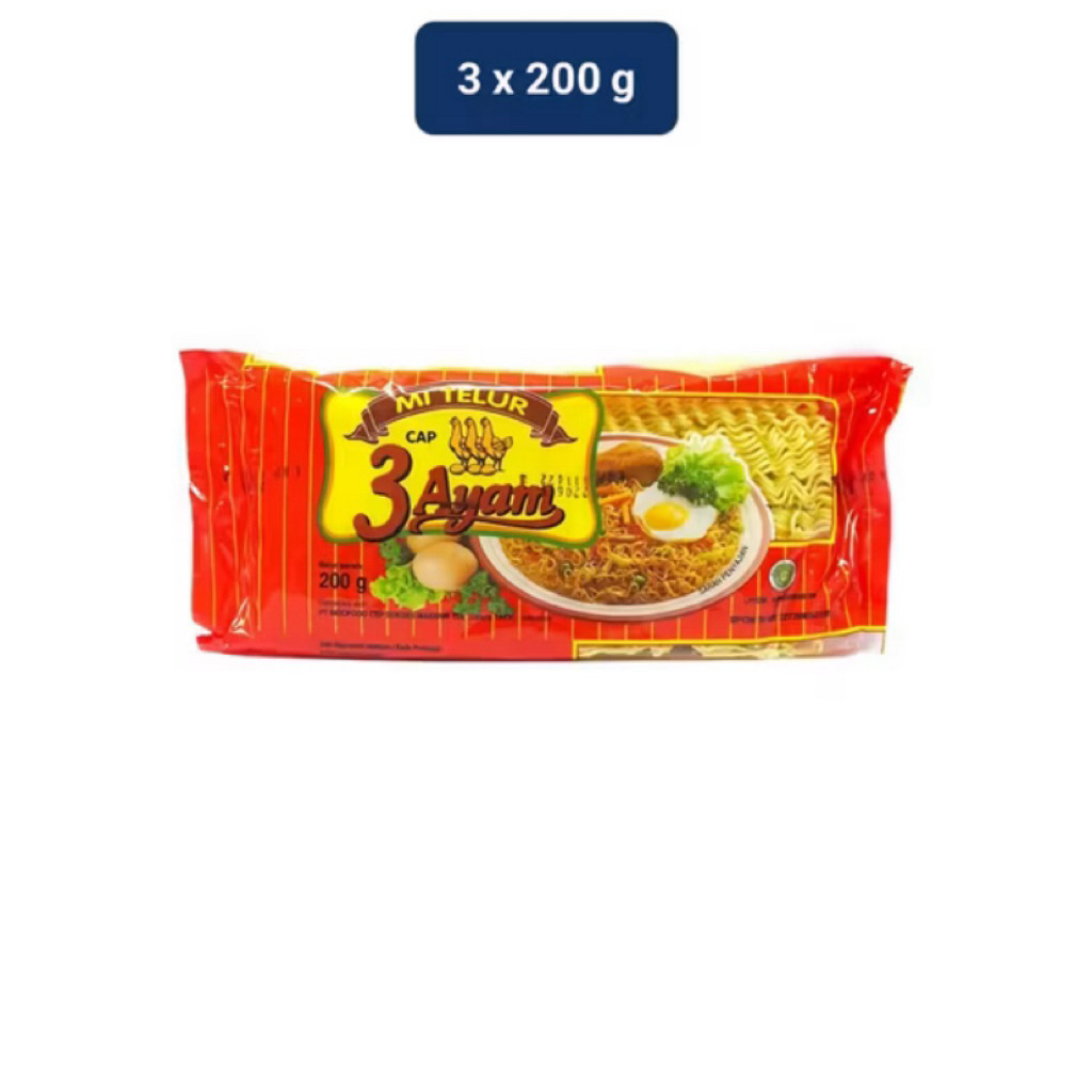 

Mi Telur Cap 3 Ayam 3x200gr – Mi Kering Lezat dan Kenyal
