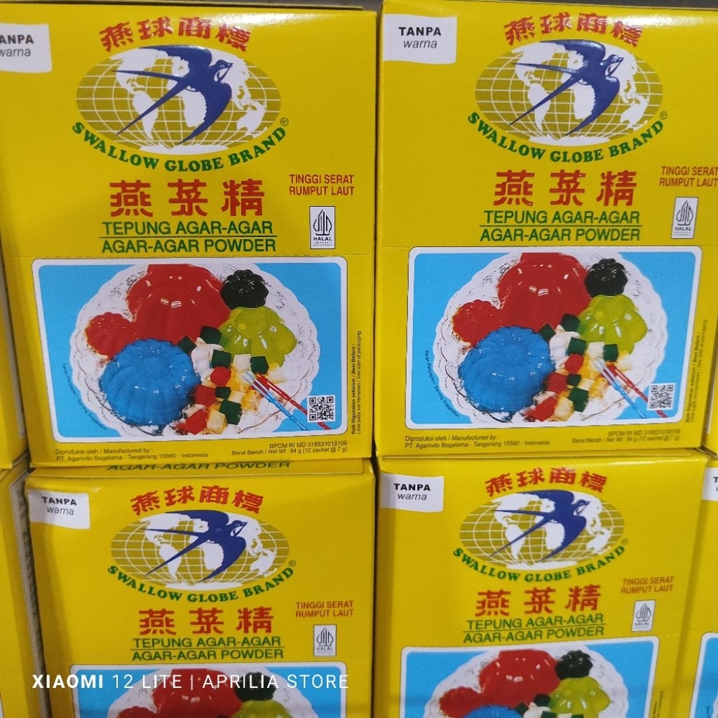 

1 Dus Agar-agar Swallow Globe @7gr Hijau/Merah/Coklat/Tanpa Warna