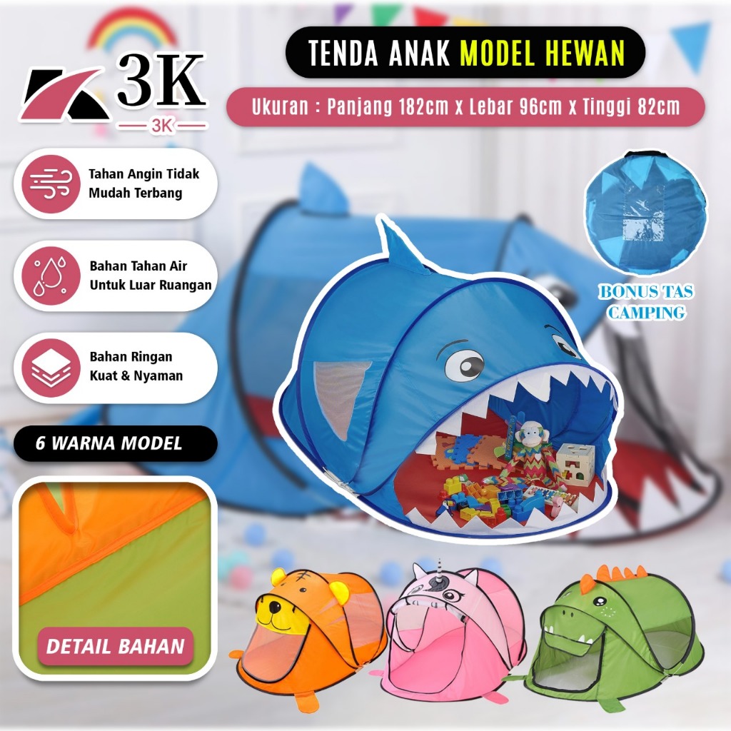 (3K Surabaya) Tenda Anak Karakter Animal Hewan Camping Otomatis Lipat PREMIUM