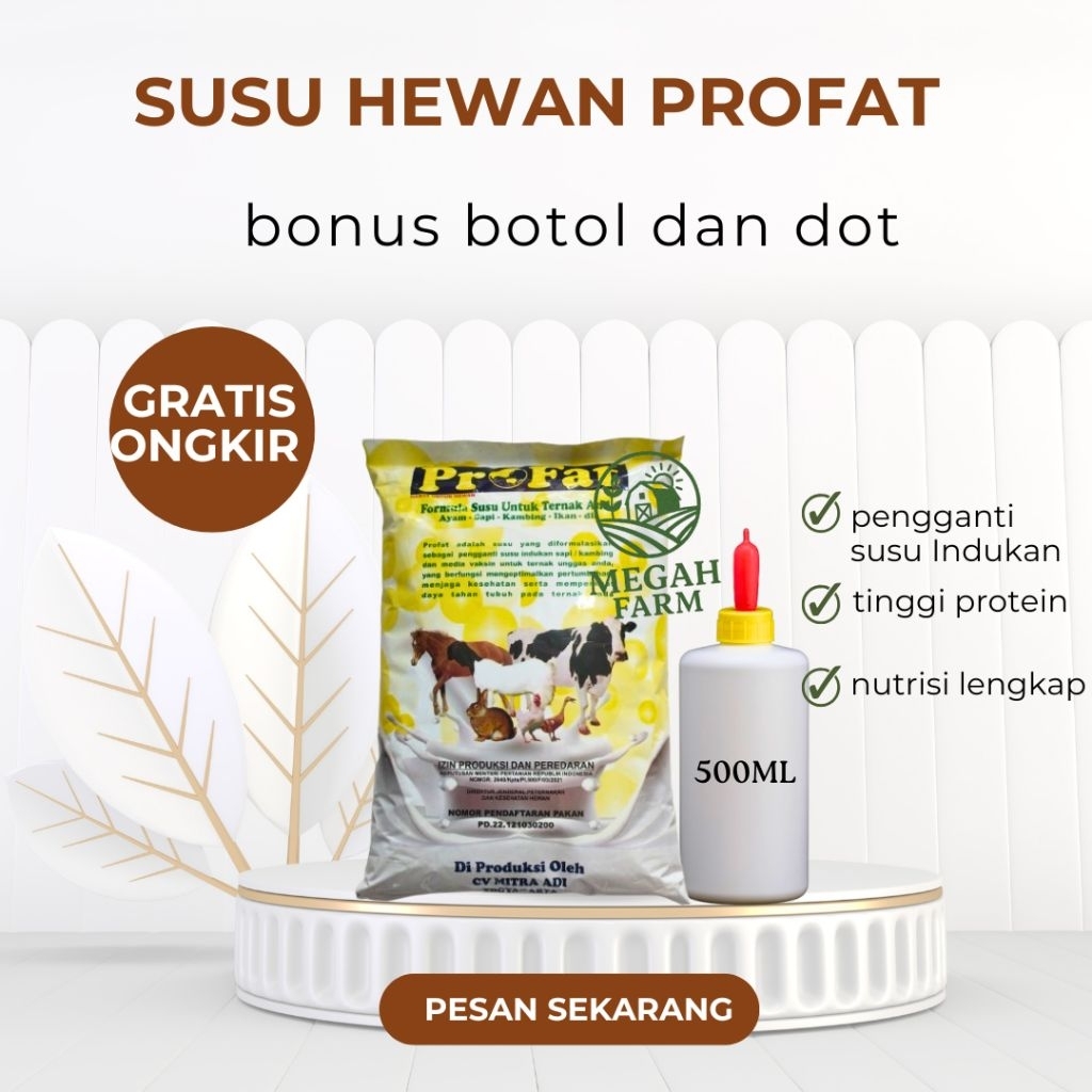 SUSU PROFAT +DOT DAN BOTOL Pengganti susu Indukan hewan ternak sapi,kuda,kelinci,ayam,ikan,kucing, d