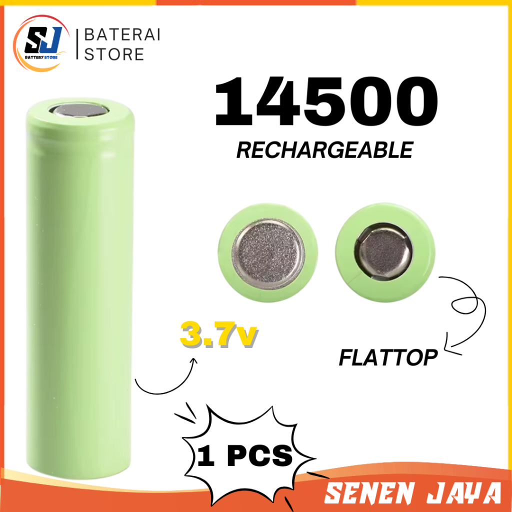 MURAH Batre AA 14500 FLAT TOP Rechargeable 500mAh 3.7V  Baterai Cas Isi Ulang 14500 FLAT TOP 3.7V