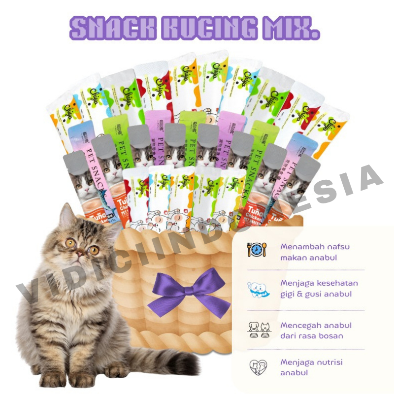 

Snack Kucing Mix 75pcs/ Makanan Hewan Peliharaan/ Strip Kucing Kecil Dan Kucing Besar/ Makanan Wet Cat Food Creamy