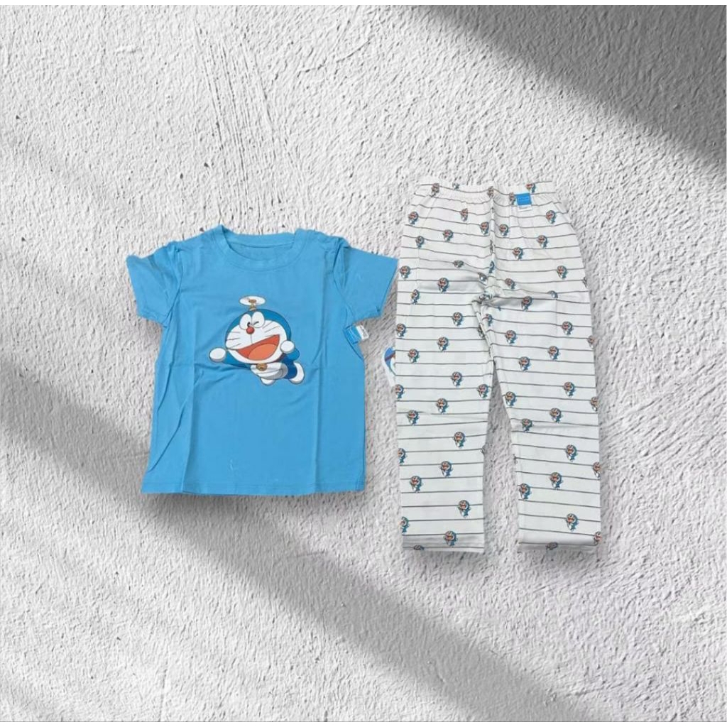 Doraemon Short Sleeve Set Fashion Pakaian Setelan Anak Laki-laki Perempuan